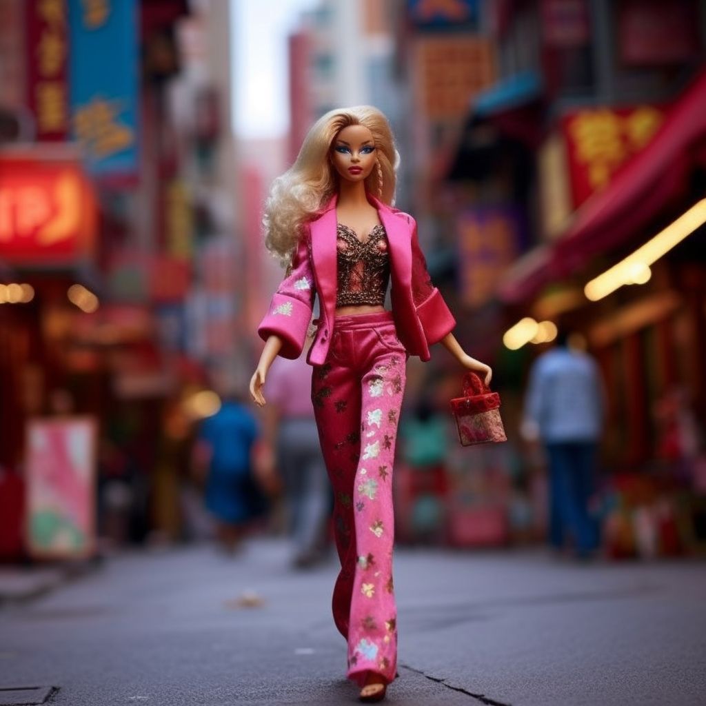 Barbie walking in the streets of china town.